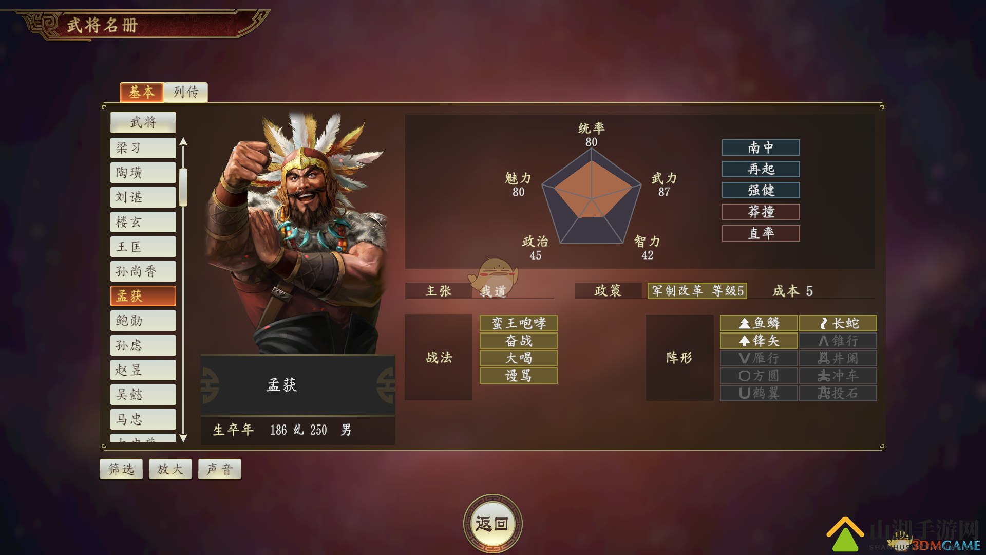 《三国志14》孟获将才剖析一览